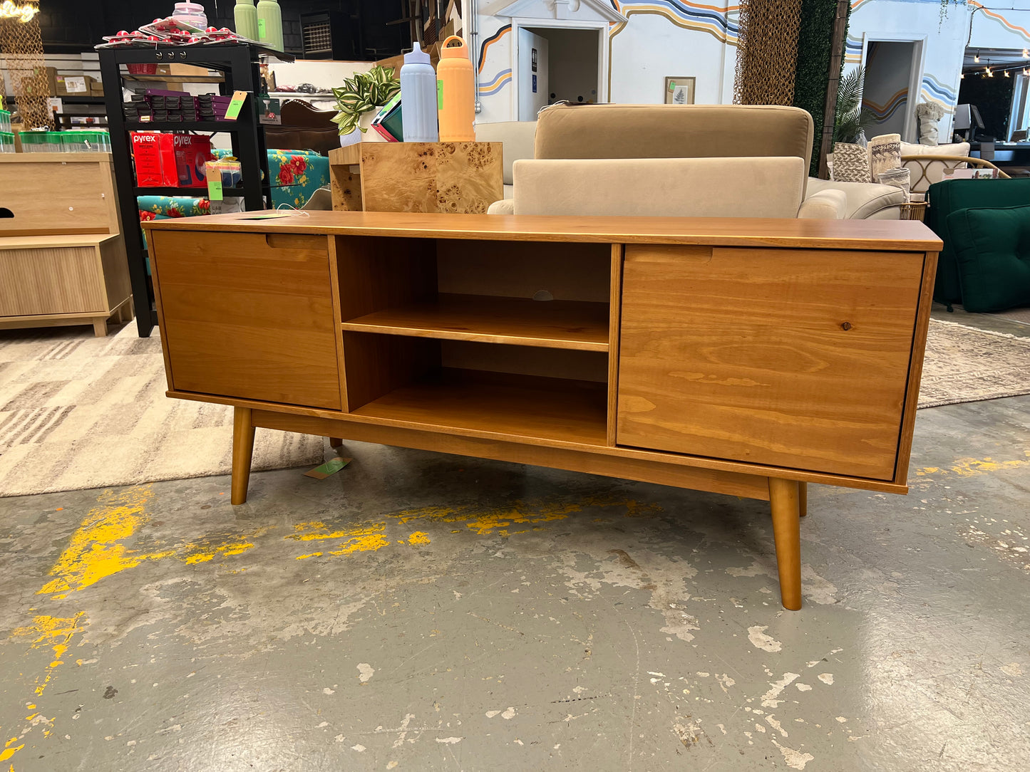 Adair 58in 2 Door Solid Wood TV Console - Caramel | Dimensions: 24in H x 58in L x 16in W | Weight: 47 LBS | Retail Price: $255