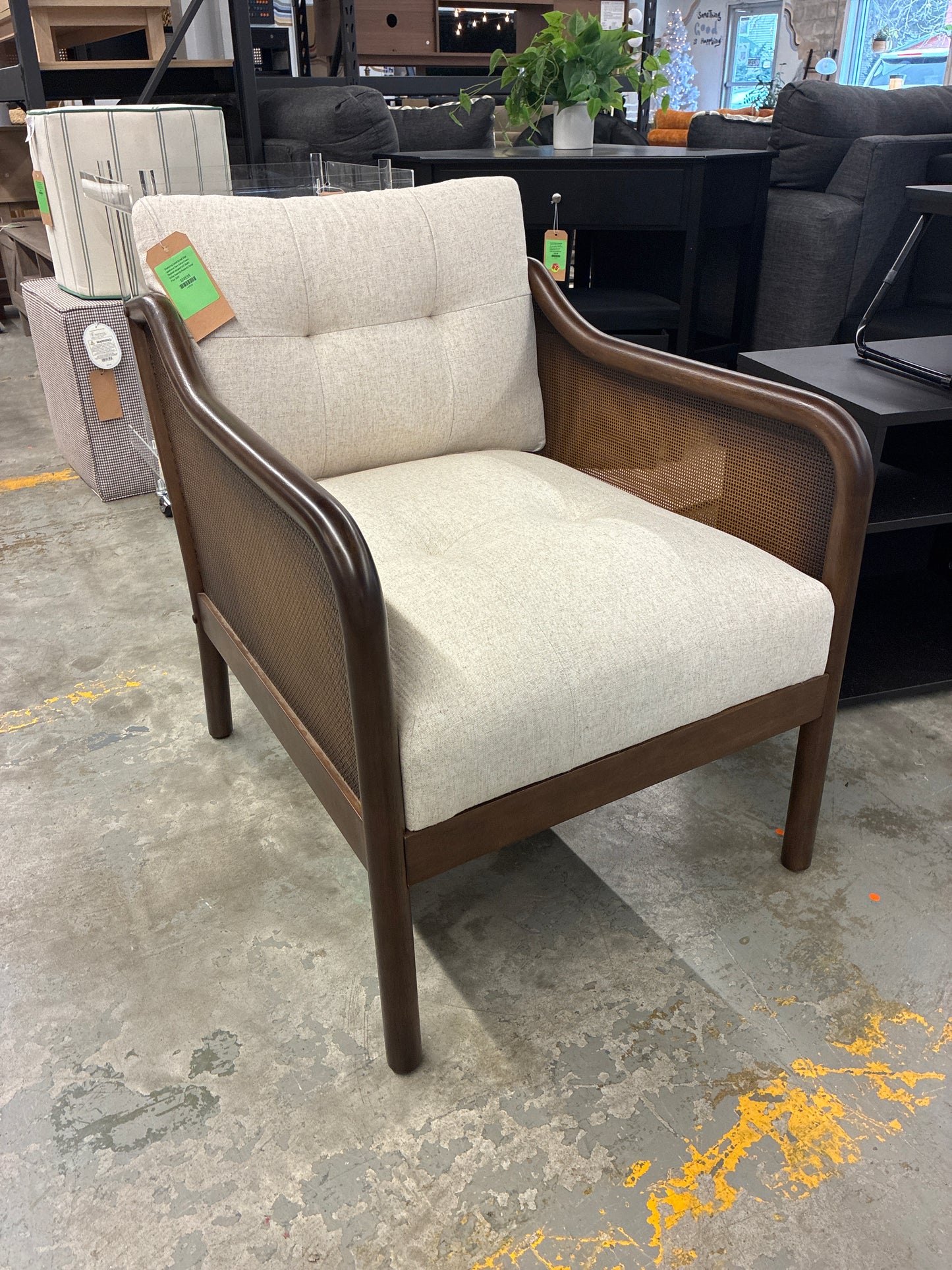 Woodspring Caned Accent Chair Upholstered Dark Walnut/Cream - Threshold designed with Studio McGee Assembly Required | Retail Price: $420