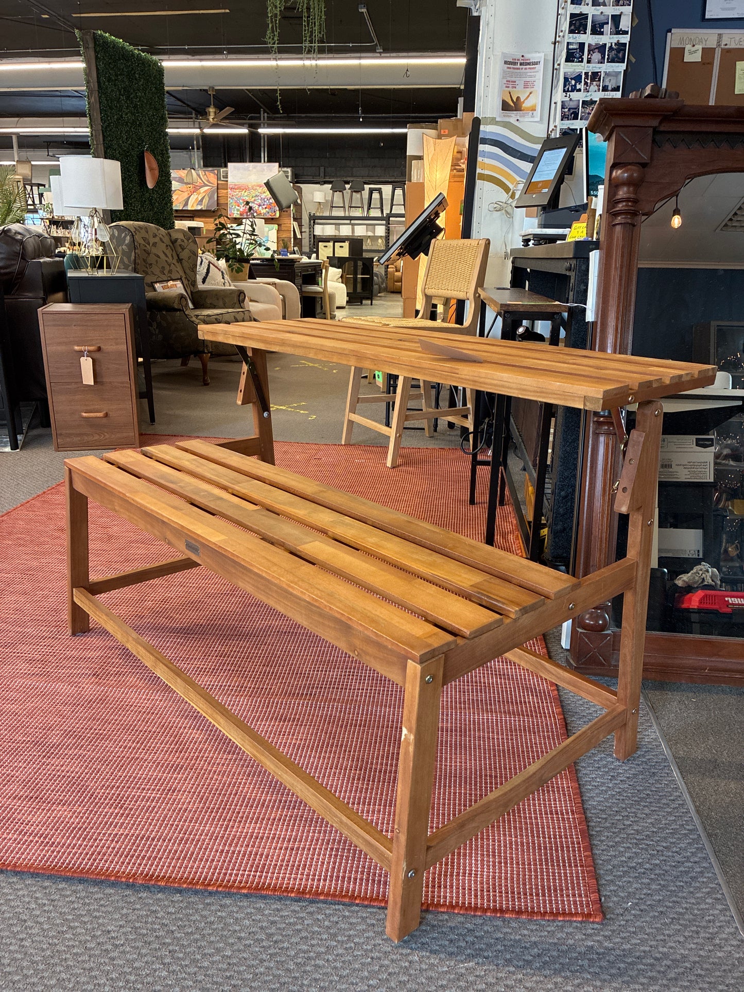 Ruben Outdoor Convertible Bench and Table, Teak Finish - Natural