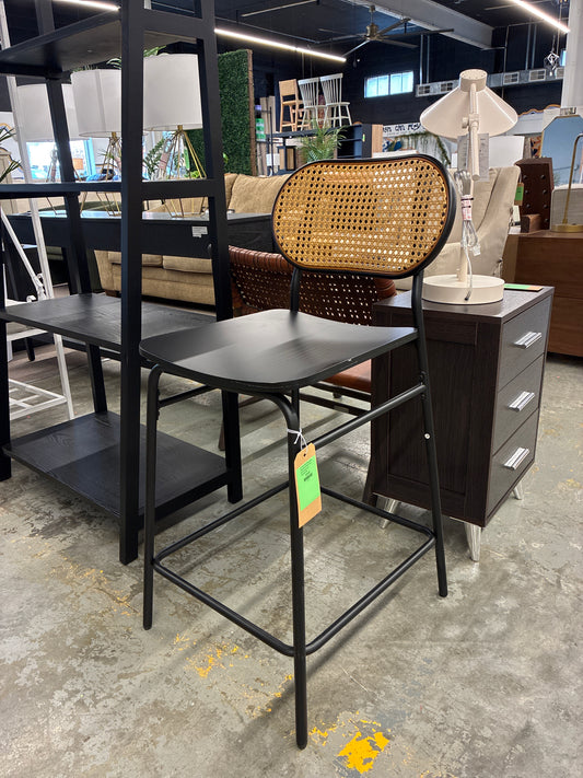 24in Woven Back Metal Counter Height Barstool Black | AS IS minor damage on side - structurally solid