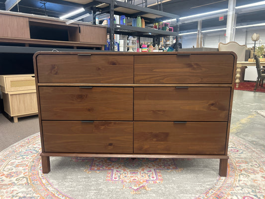 6-Drawer Contemporary Dresser with Curved Top - Brown | Retail Price: $400 | AS IS sticky drawers