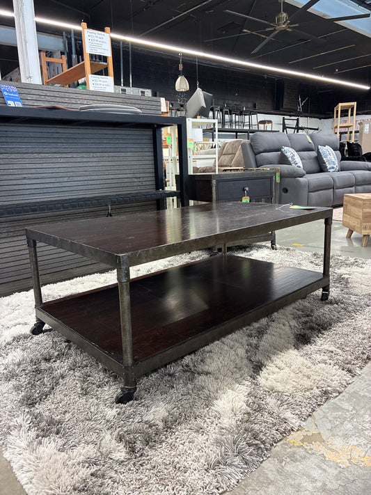 Rectangular Industrial Coffee Table on Wheels *donated