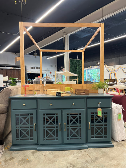 Landon 60in Tiered Fretwork Sideboard - Dark Teal | Dimensions: 30.5in H x 59.75in L x 15.75in W | Weight: 124 LBS | Retail Price: $463.75