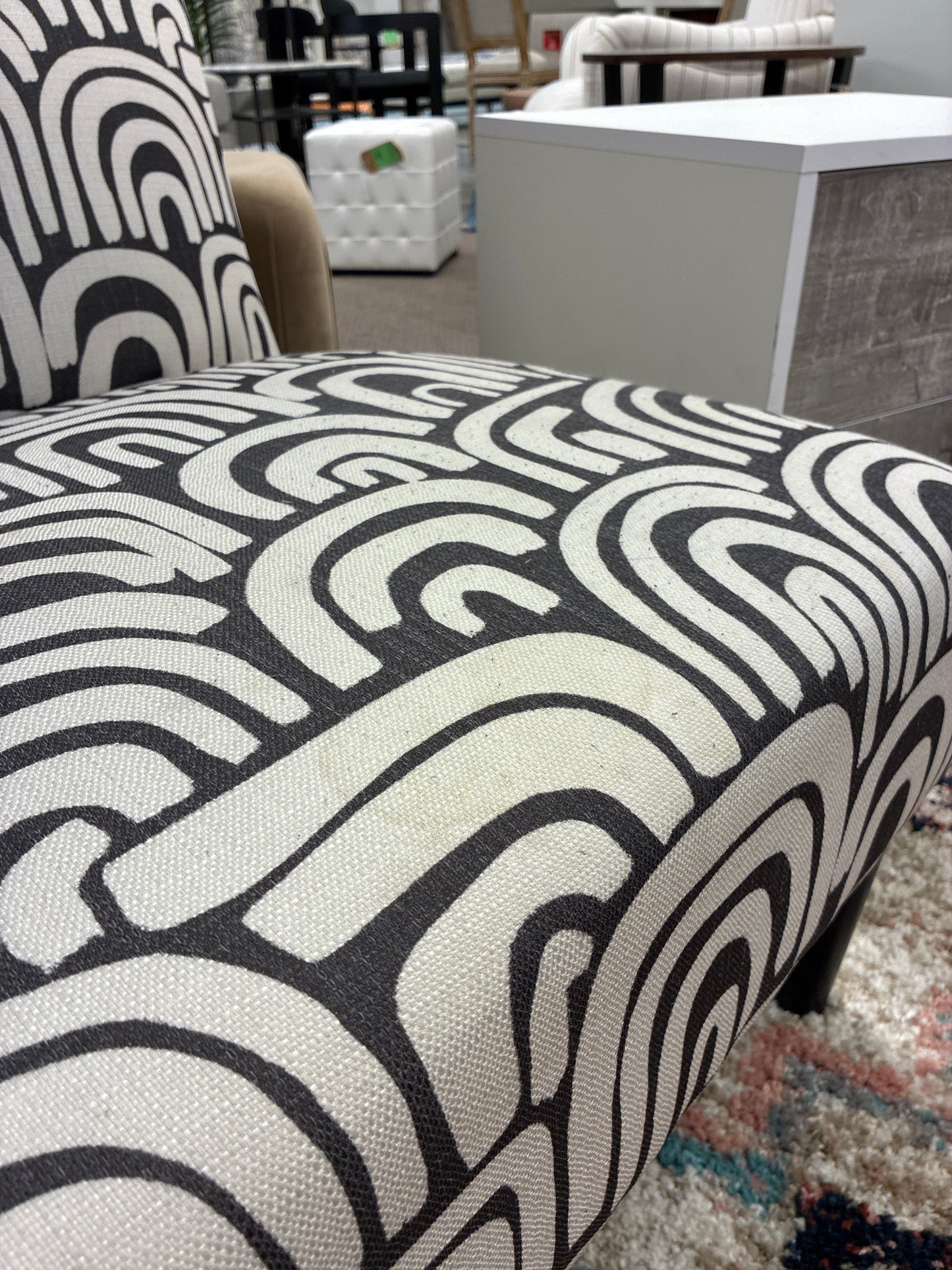 Elora Print Upholstered Slipper Chair *donated (small stain on seat)