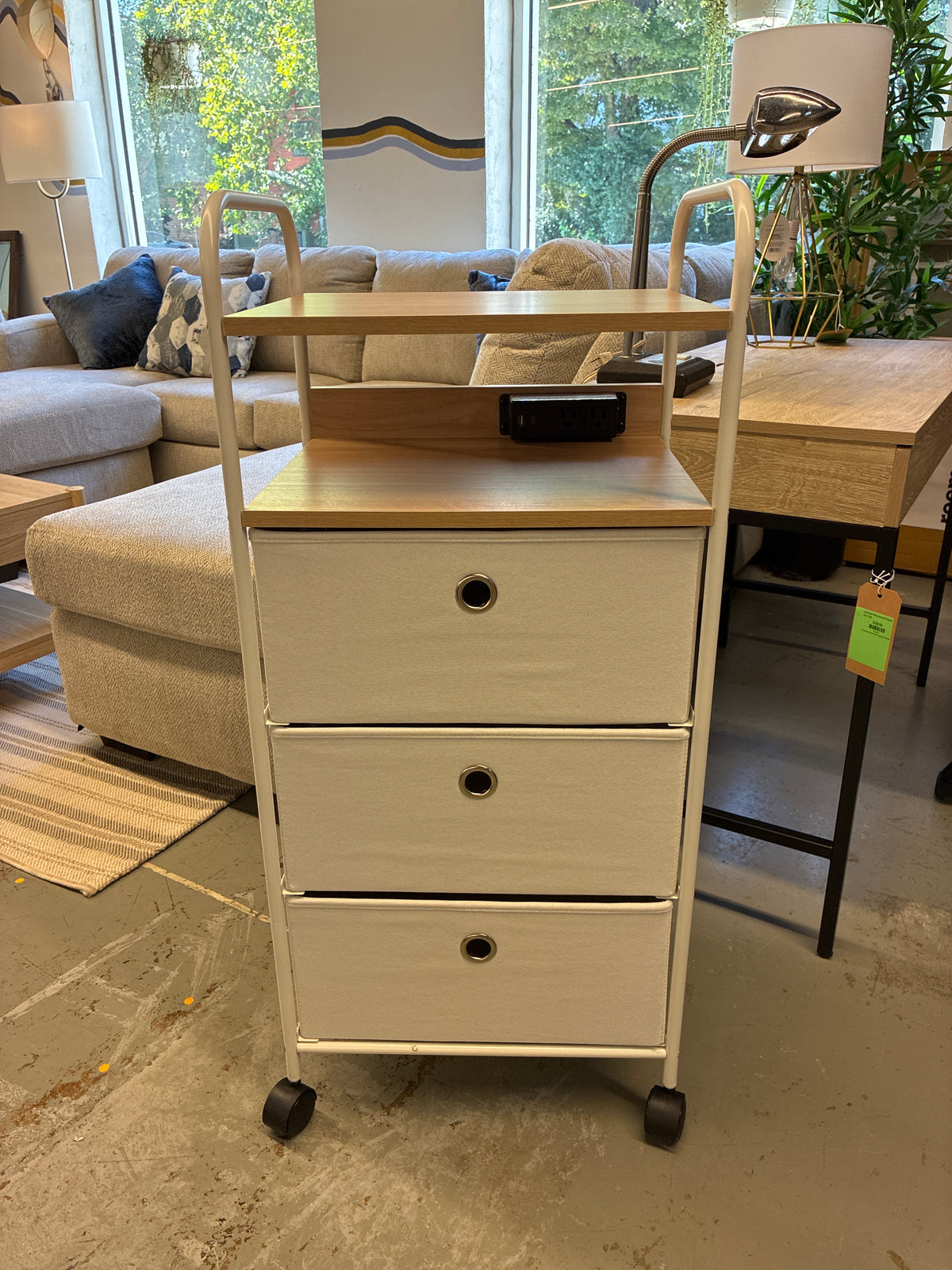 Rolling Storage Charging Cart with Fabric Drawers