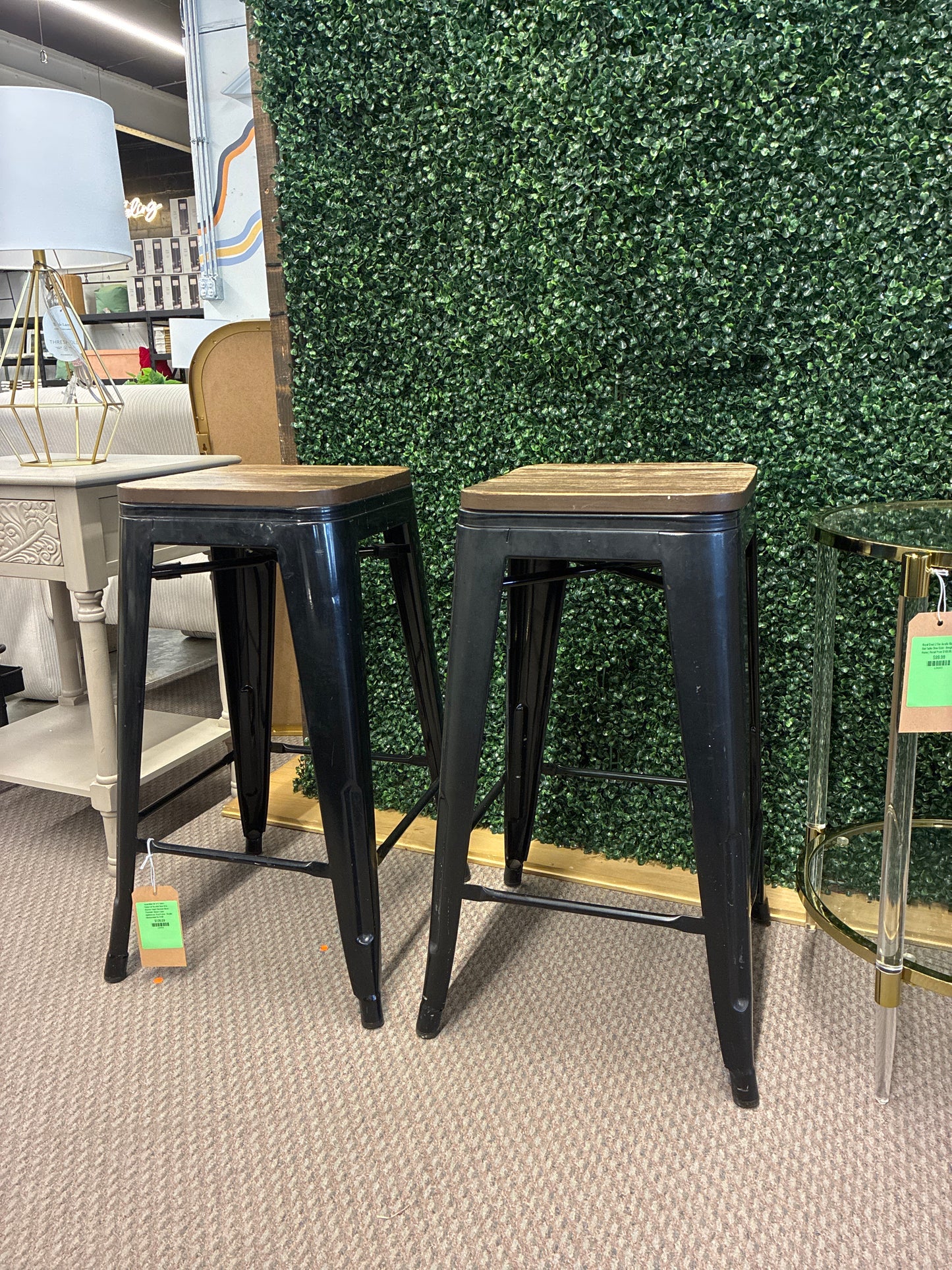 Assembled Set of 2 Sodra Industrial Rounded Seat Wire Counter Height Barstool Black - Threshold: Modern Linen Upholstered, Steel Frame - Retails Unassembled for $195