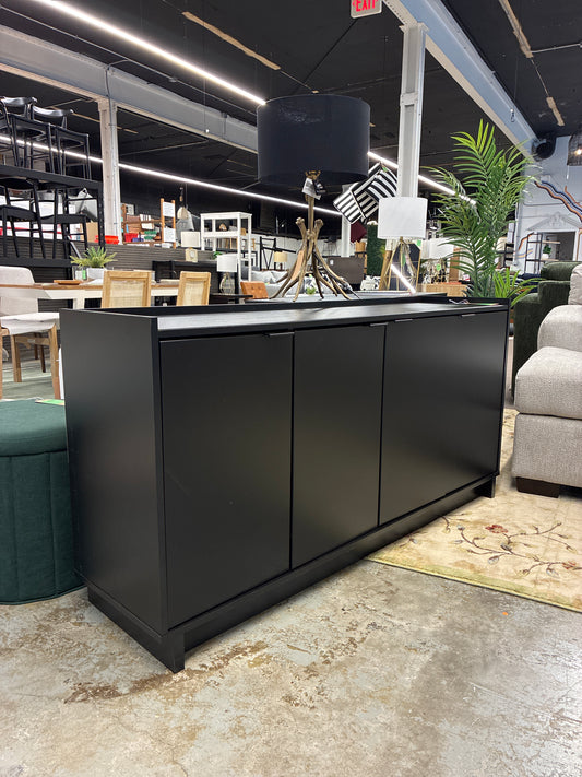 PREPAC RTA STORAGE & FURNITURE Prepac Simply Adjustable Shelves Modern 4 Door Console Table, Black Retail: $349 AS IS ONE DOOR CORNER