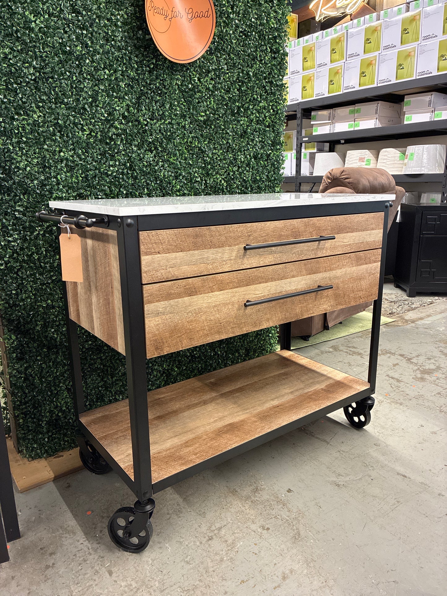 Derry Stone Top Rolling Kitchen Island