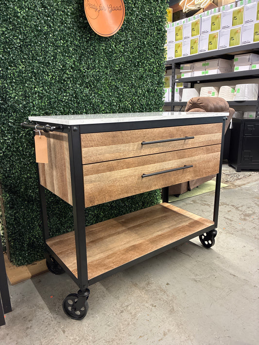 Derry Stone Top Rolling Kitchen Island