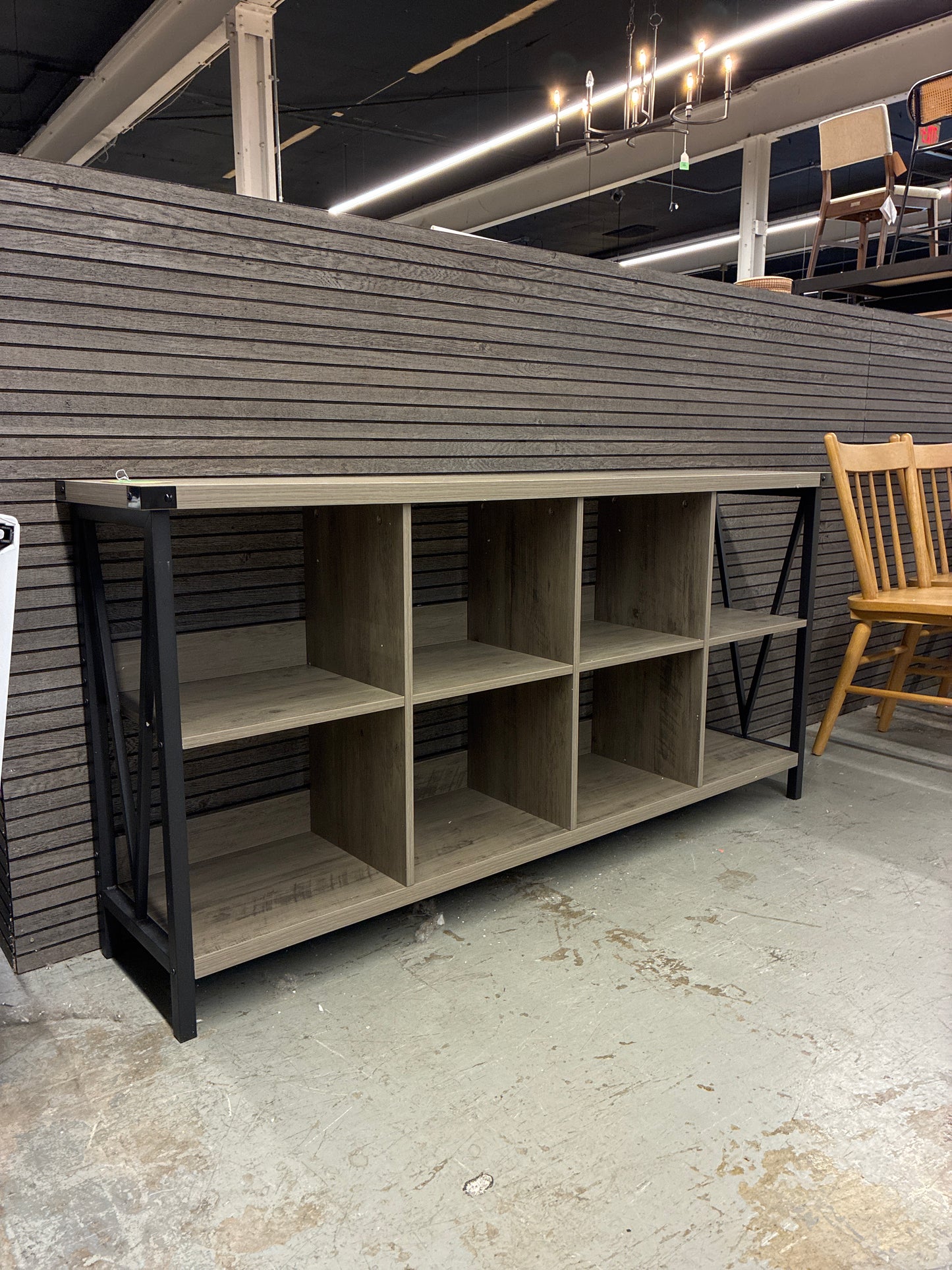 8 Cube Storage Organizer Console Table Bookshelf 3 Tier Metal Horizontal Bookcase 62 In | AS IS minor cosmetic damage on top
