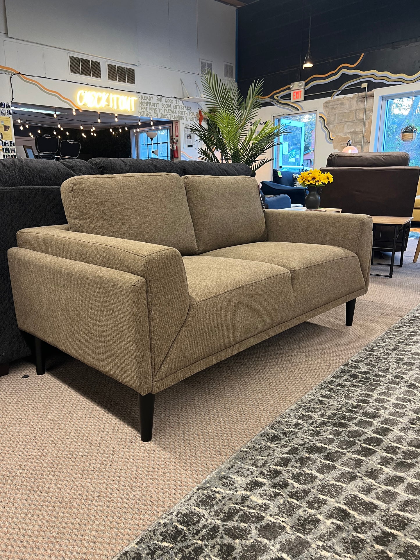 Rilynn Upholstered Track Arm Loveseat Brown