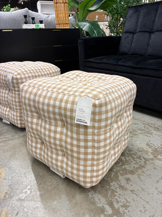 Tufted Gingham Ottoman Tan - Room Essentials | Retail Price: $35