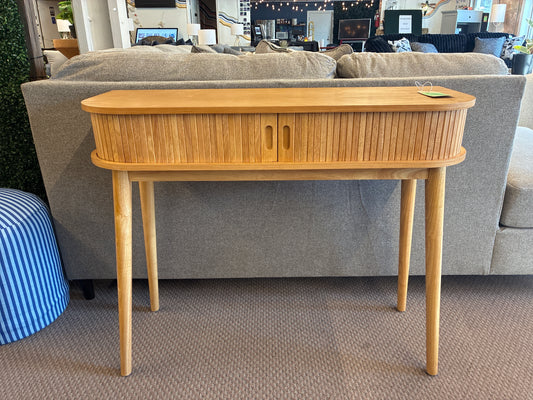 Adelpha Console Table with Sliding Doors Natural - Threshold: Rubberwood Frame, Ash Veneer, Entryway Storage | Retail Price: $200