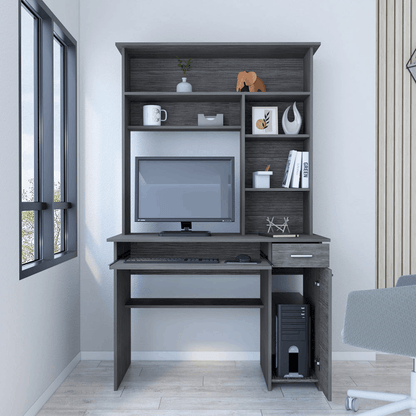 Computer Desk Acequia, Multiple Shelves, Smokey Oak Finish