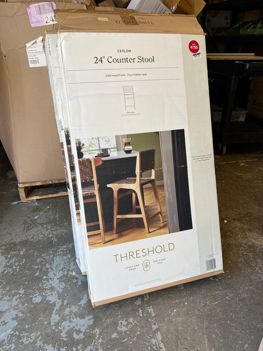 In-box - Threshold Counter Stool - Brown Leather / Natural Wood - Retails for $170 each - Seat Height 24 in from Ground