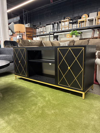 Marradi TV Stand Console Table in Black/Gold AS IS cosmetic damage on top