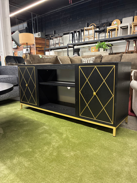 Marradi TV Stand Console Table in Black/Gold AS IS cosmetic damage on top