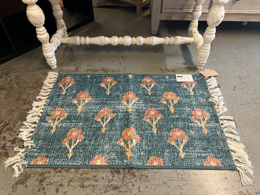 Washable Floral Block Printed Rug by Threshold in Blue | 2ft x 3ft | Retails for: $25.00