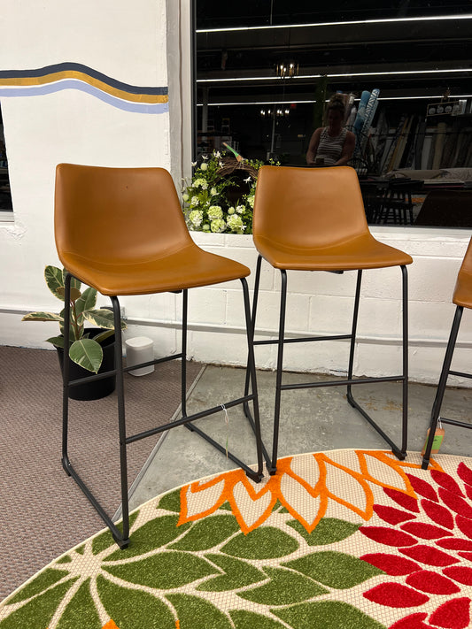 30" Industrial Faux Leather Barstools, Set of 2 - Whiskey Brown Retail: $215