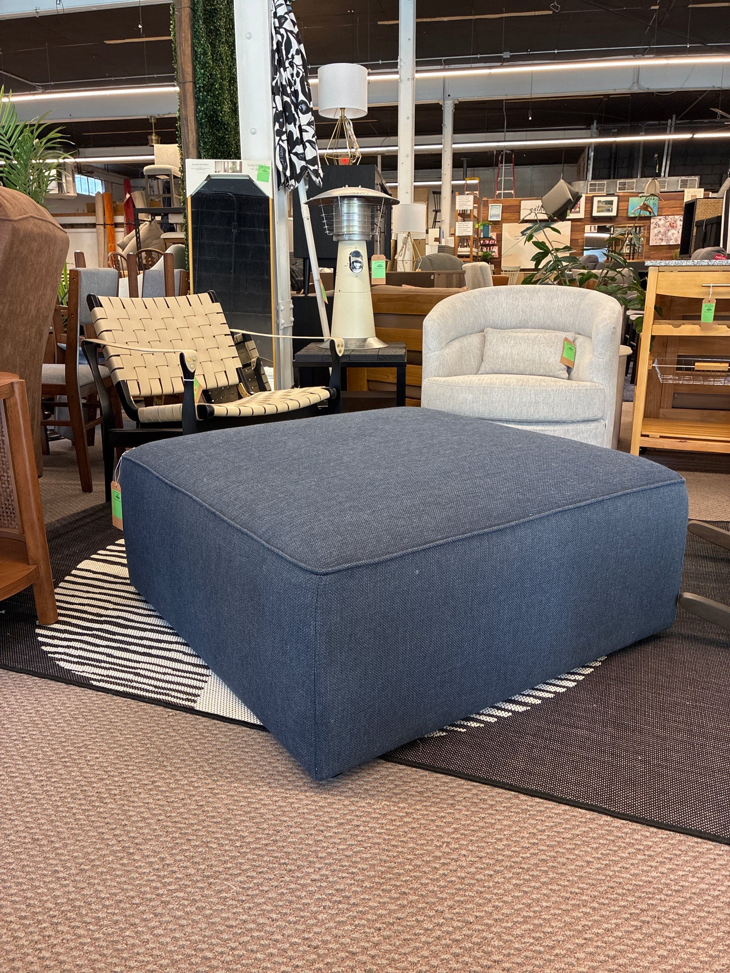 Quinn Large Square Ottoman in Navy
