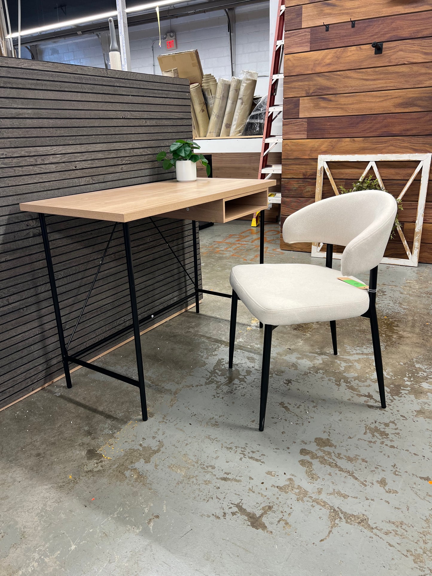 Wood and Metal Writing Desk with Storage Natural - Room Essentials | Retail Price: $70