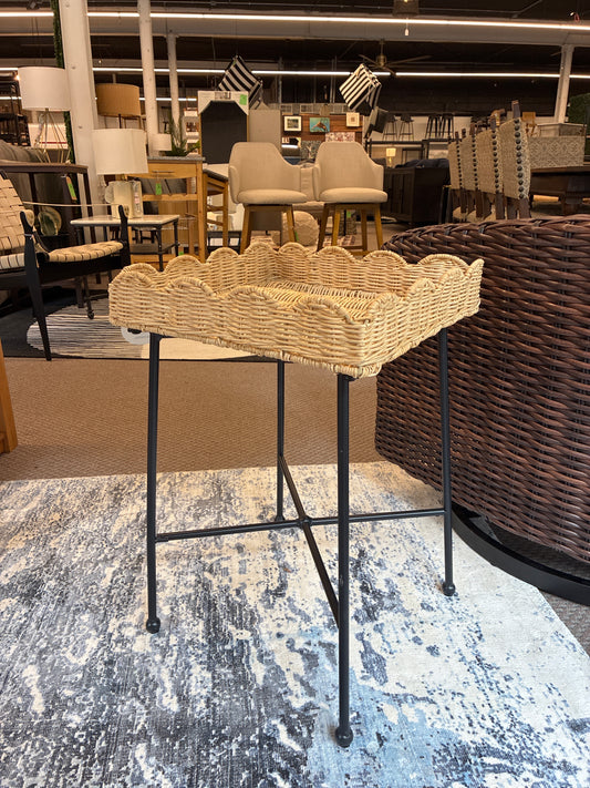 Woven Rattan Scallop Side Table - Fully Assembled AS IS damaged side