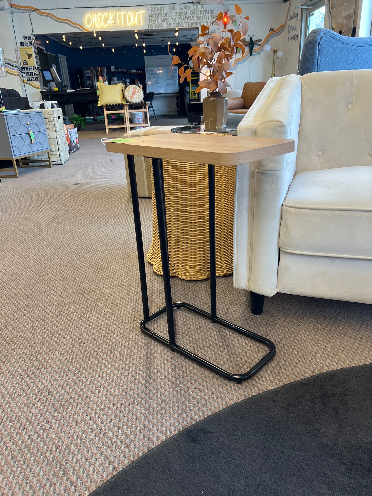 Mixed Material Wood and Metal Rectangle Top C Table Natural Wood - Room Essentials | Retail Price: $35