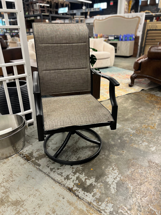 Black Swivel Padded Textilene Metal Outdoor Dining Chair with Wave Arms Retail: $144