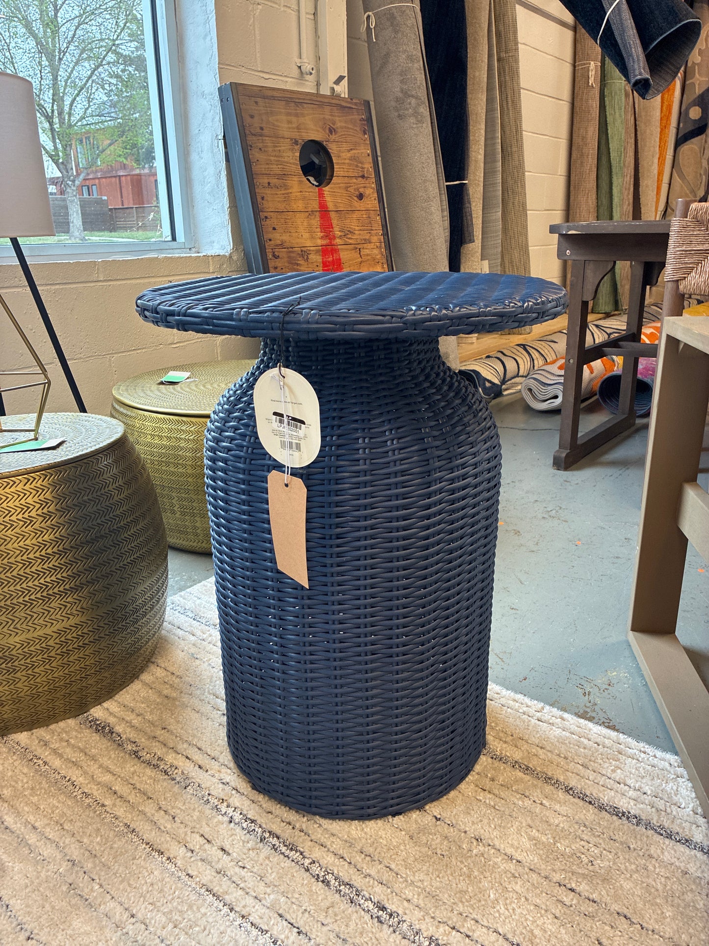 21.65" All-Weather Wicker Round Monochromatic Outdoor Patio Bistro Table Navy - Threshold™ — Retails elsewhere for $175