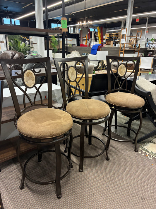 Set of 3 Metal and Upholstered Bar Stool