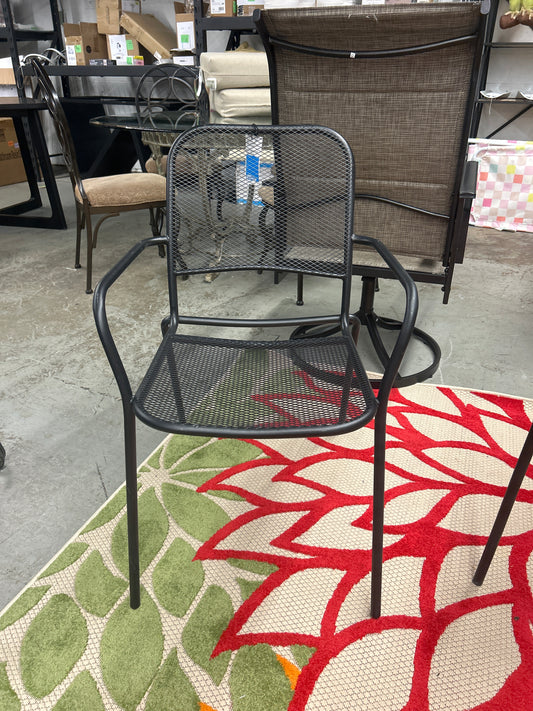 1pc Metal Mesh Stackable Patio Dining Chair Black - Room Essentials  | Retail Price: $50