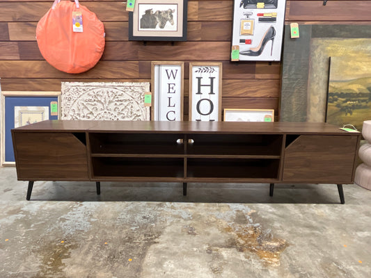 80" MCM Simple Wood TV Stand - Dark Walnut | Retail Price: $284