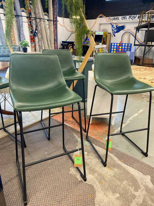 30” Contemporary Metal-Leg Faux Leather Barstool, Set of 2 – Green