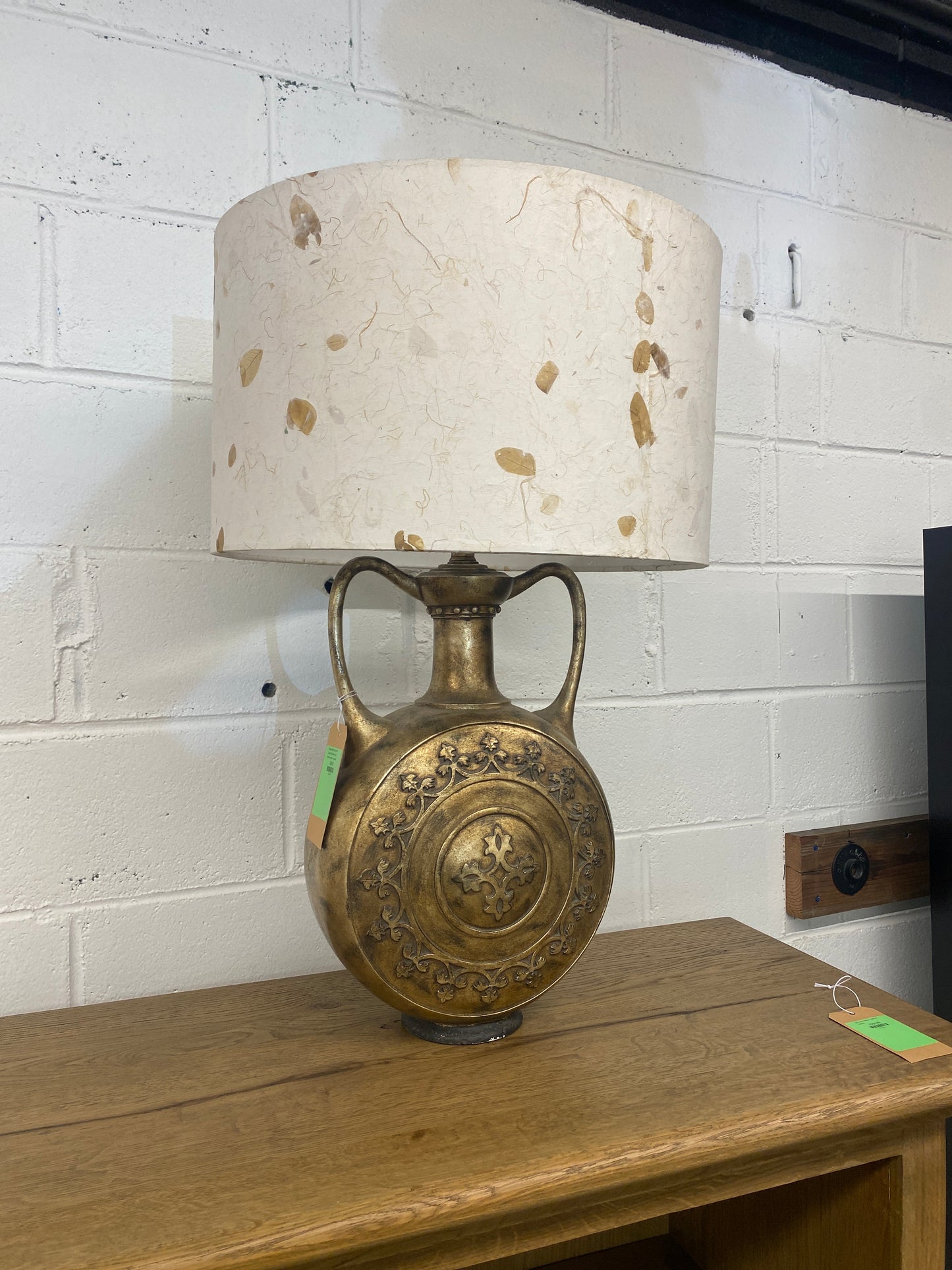 Vintage Ornate Jug Lamp with Textured Parchment Shade - Mediterranean / Tuscan Style