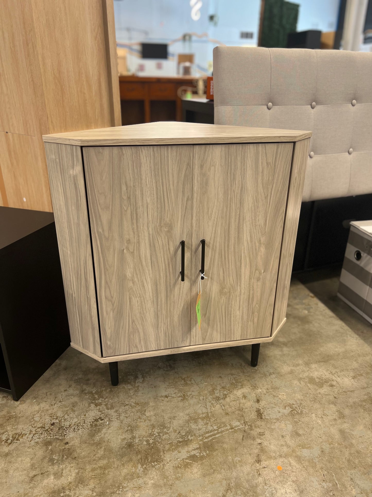 Contemporary Double Door Corner Accent Cabinet – Birch | Dimensions: 32in H x 30in L x 18in W | Weight: 51 LBS | Retail Price: $170