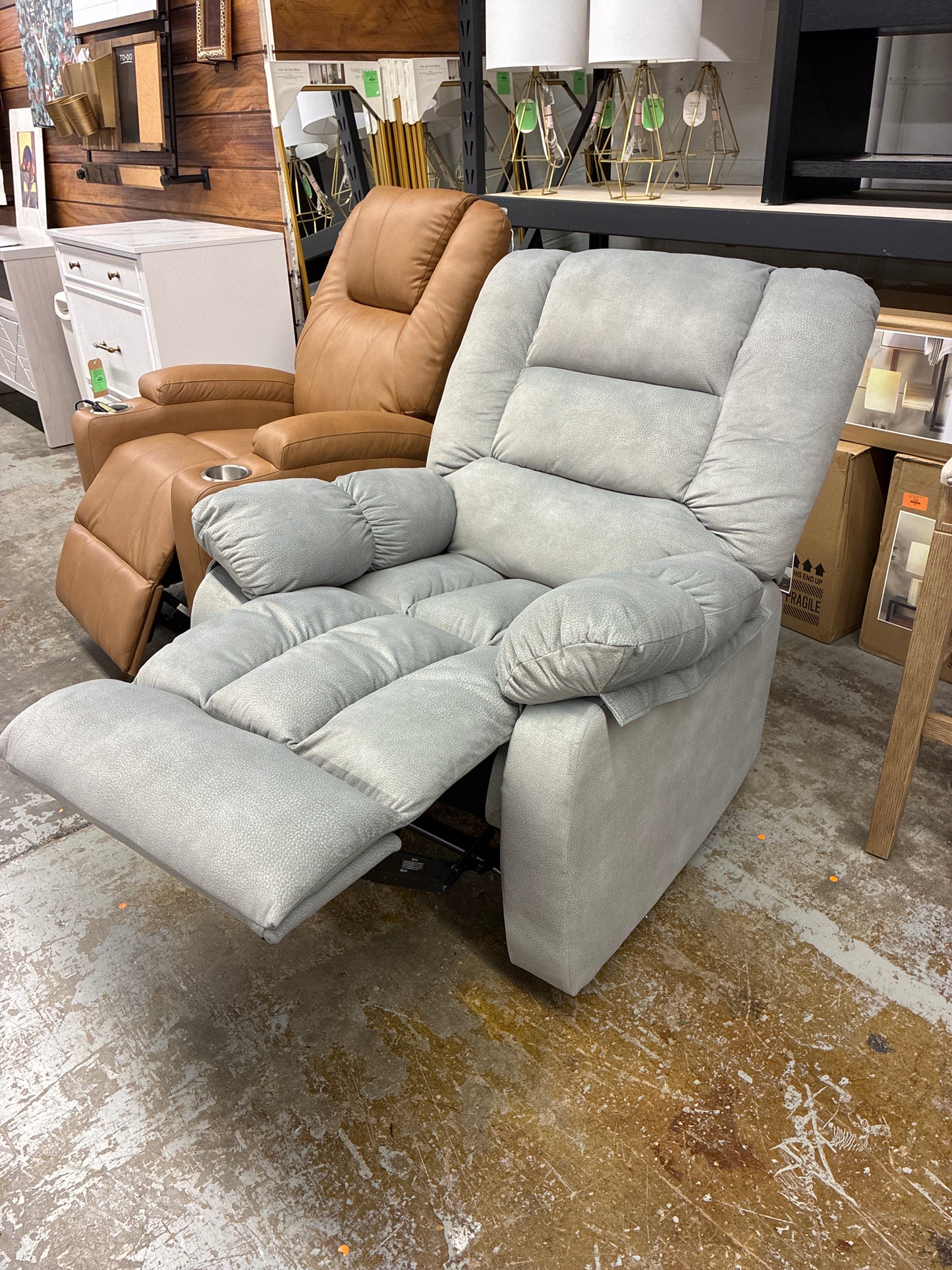 Comfy Overstuffed Manual Reclining Heated Massage Recliner in Light Grey