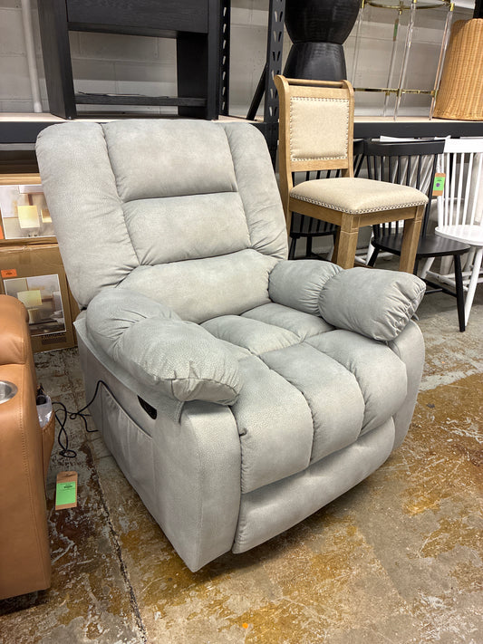 Comfy Overstuffed Manual Reclining Heated Massage Recliner in Light Grey