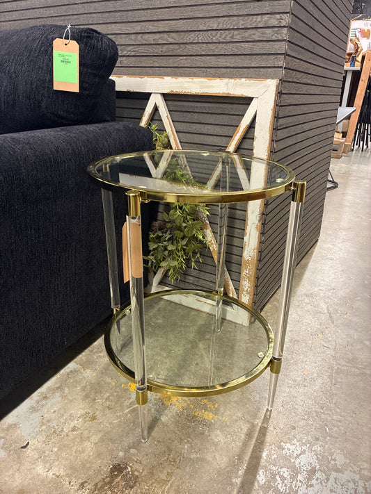 Royal Crest 2 Tier Acrylic Glass End Table Clear/Gold - Breighton Home | Retail Price: $189.99