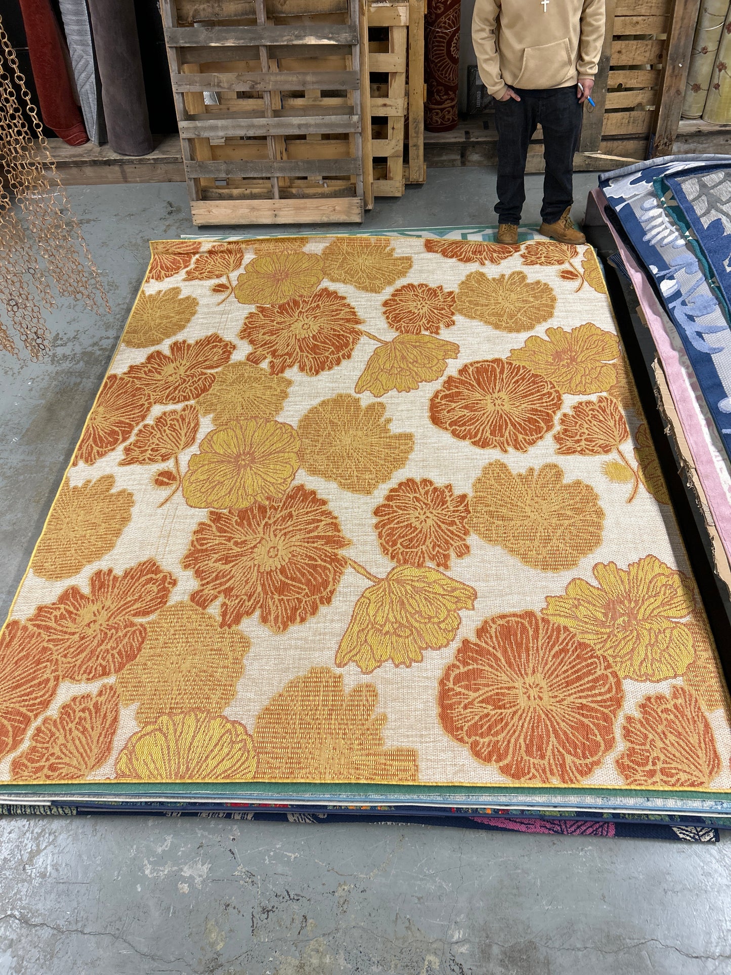 8 x 10 golden coral area rug - by Nourison - indoor/outdoor - as is (fraying on one small section)
