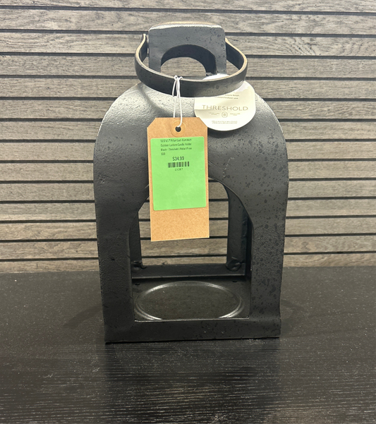 13.5"x7.7" Pillar Cast Aluminum Outdoor Lantern Candle Holder Black - Threshold | Retail Price: $50