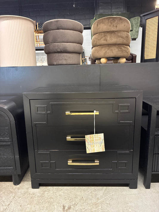 Raina Classic Solid 3 Drawer Chest in Black/Gold | Retail Price: $382