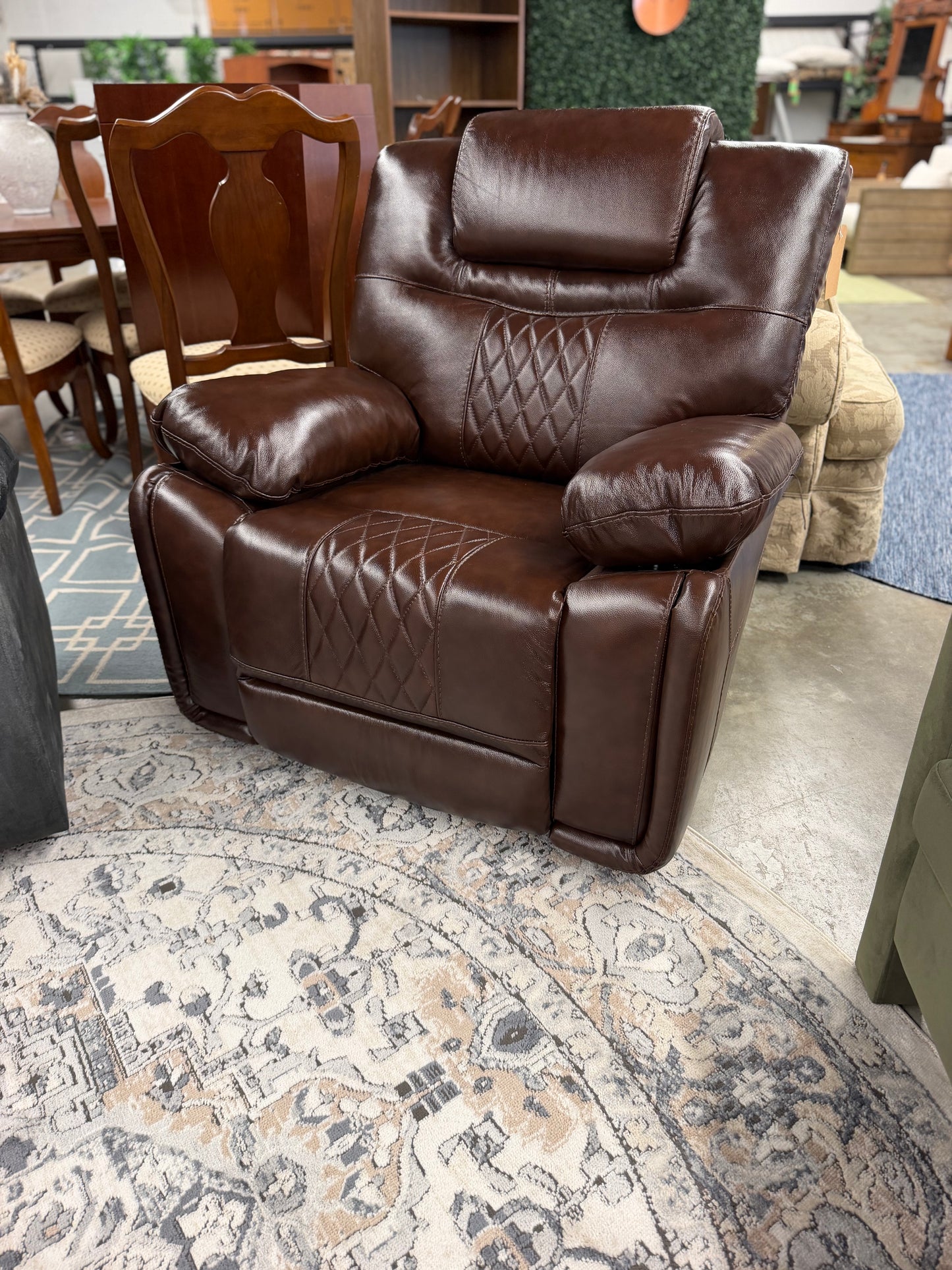 Brown Diamond Stitched Leather Manual Recliner