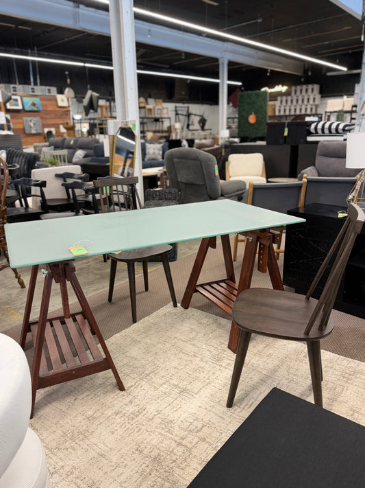 Sawhorse with Glass Desk or Two Person Table *donated