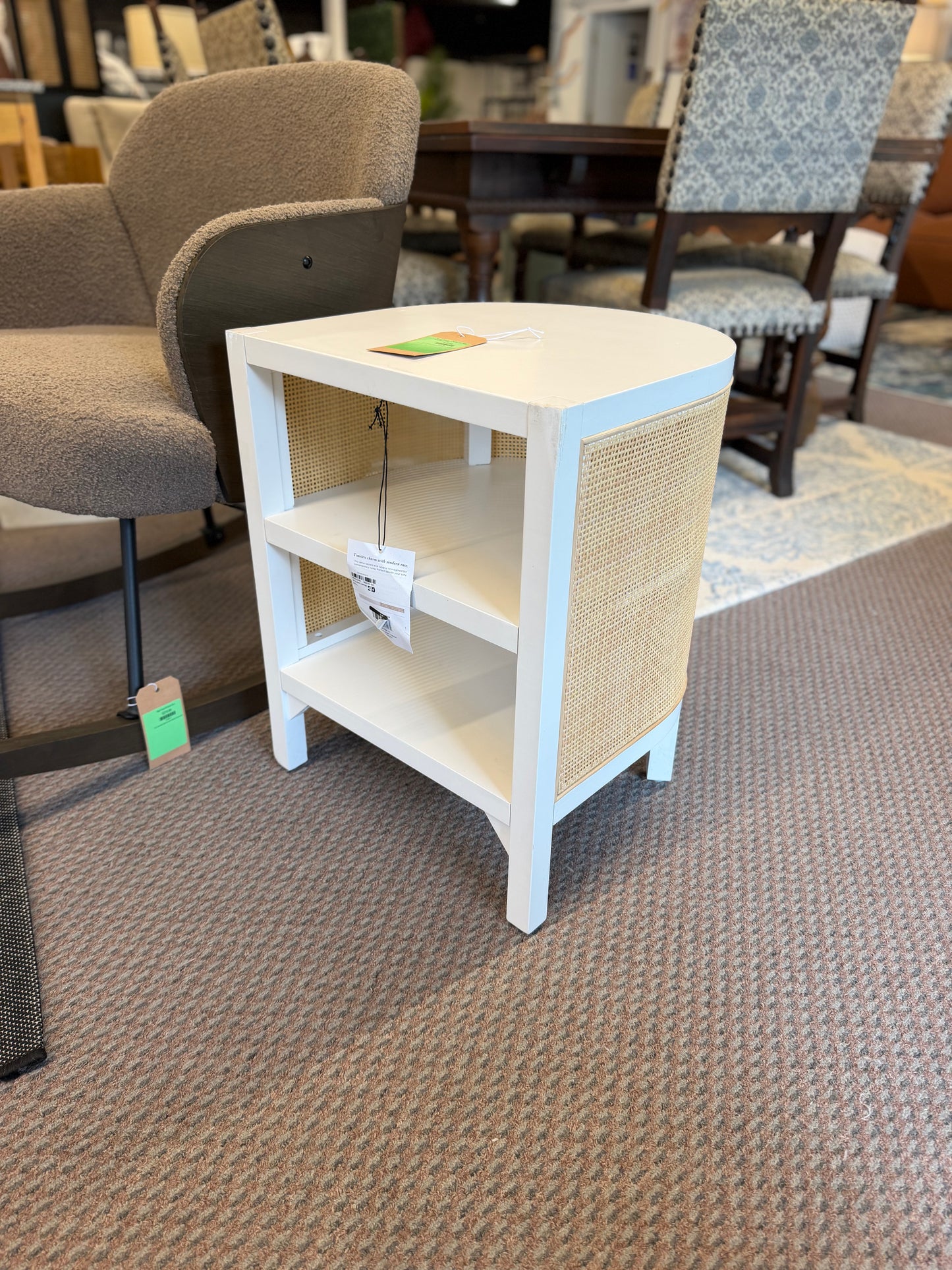 Whalen Semi Circle Rattan Side Table White Retail: $150