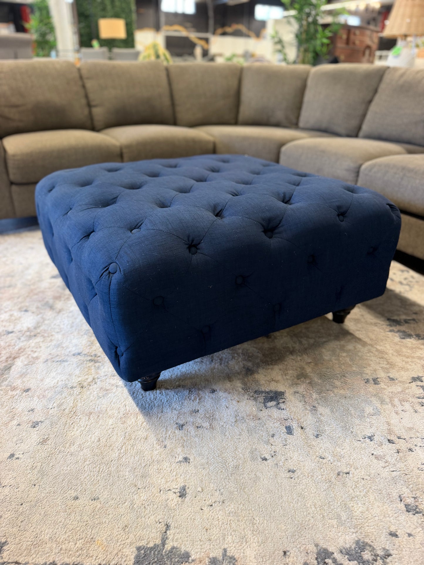 Blue Tufted Ottoman *donated