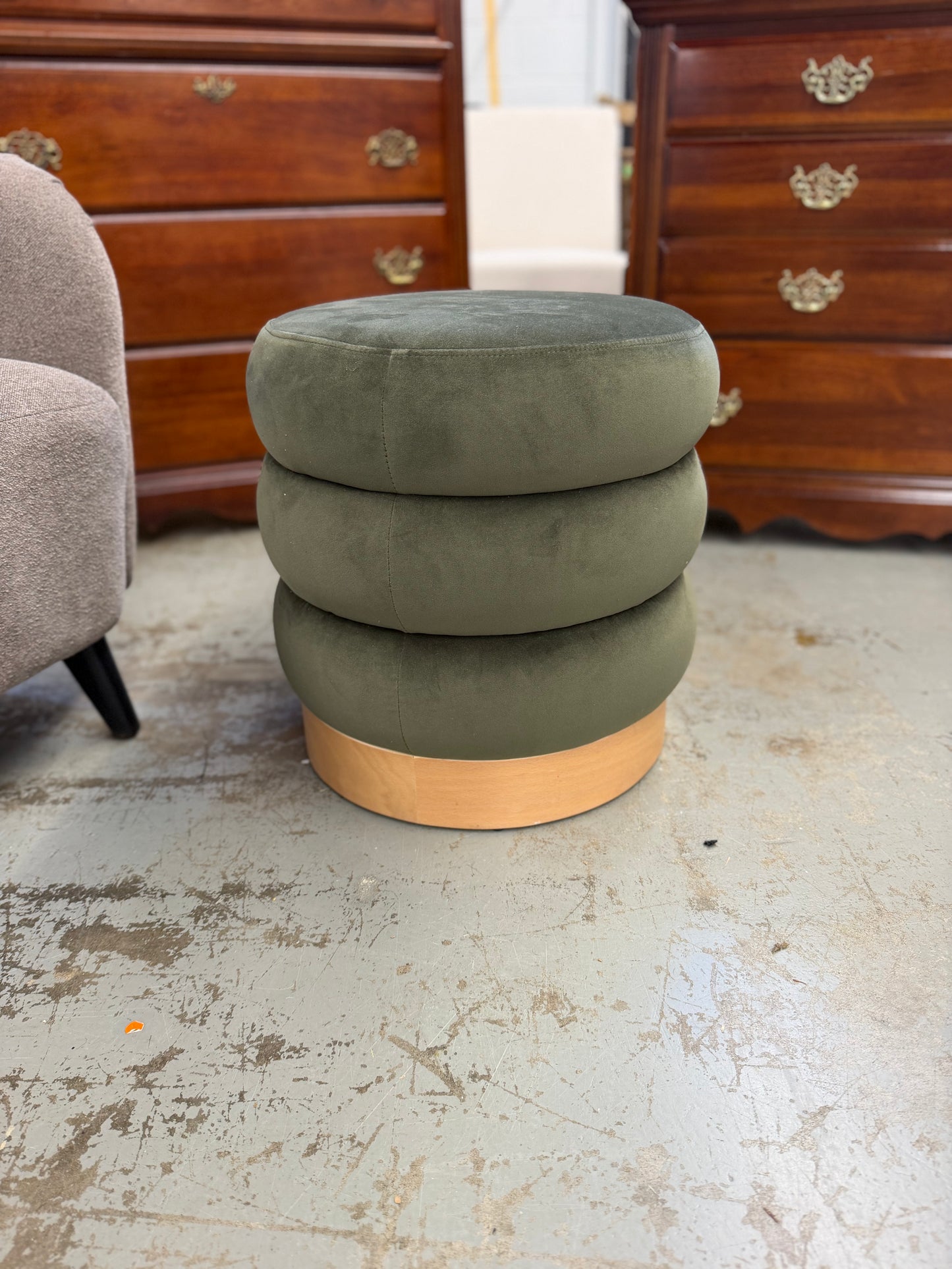 Clarkdale Channel Tufted Ottoman with Wood Base Olive Velvet - Threshold designed with Studio McGee $100