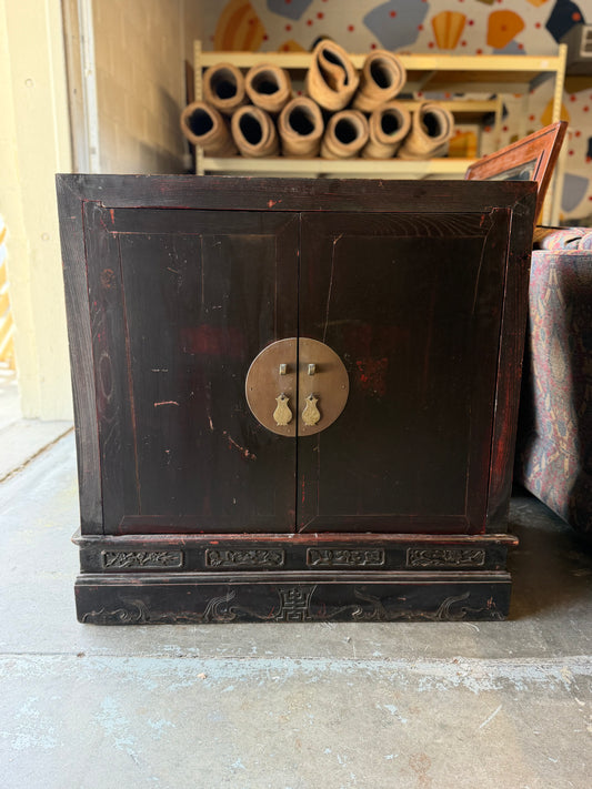 Hand Carved Vintage Asian Lacquer Cabinet *donated