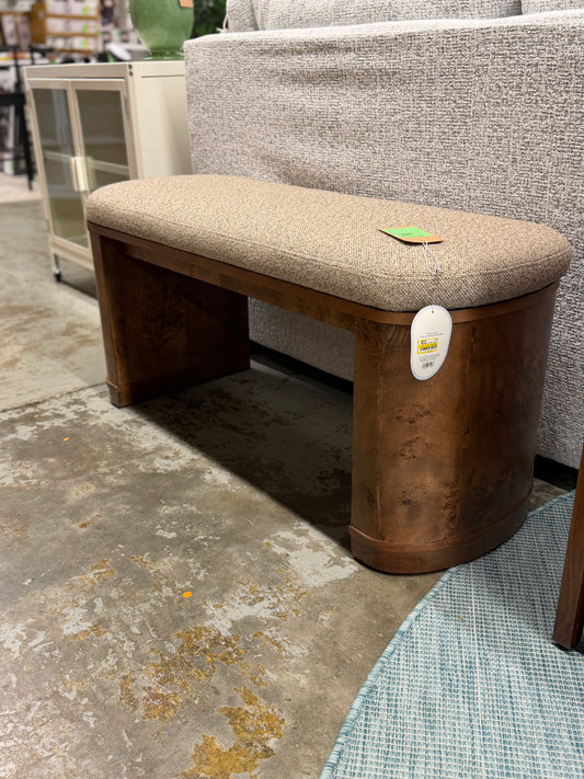 43" Harlow Burled Wood Upholstered Bench Dark Brown Fully Assembled Retail: $200