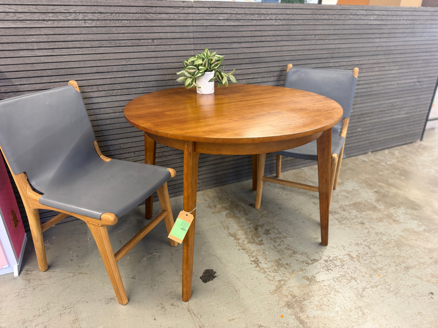 Set of 2 - Arian Gray Leather/Natural Teak Solid Wood Dining Chairs (Fully Assembled) | Retail Price: $579 for a set of 2