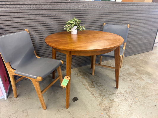 Set of 2 - Arian Gray Leather/Natural Teak Solid Wood Dining Chairs (Fully Assembled) | Retail Price: $579 for a set of 2